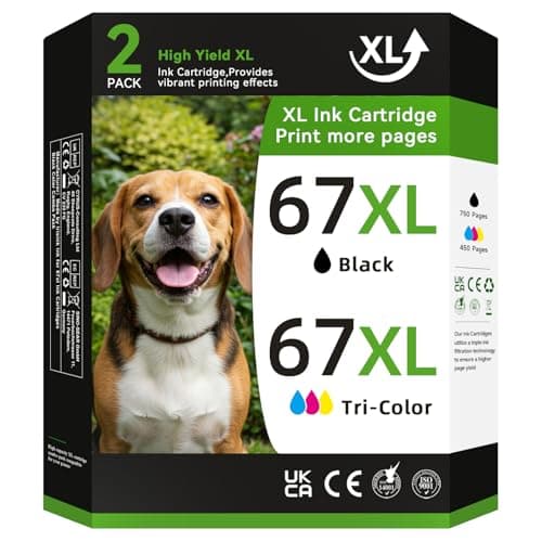 67XL Printer Ink Compatible for HP Ink 67 Compatible for HP 67XL Ink Cartridges Black/Color Combo Pack Fit for DeskJet 2700 2700e 2755e 2855e 4155e 4255e 4100e for Envy 6000 6055e 6400 6455e Printer - Image 1