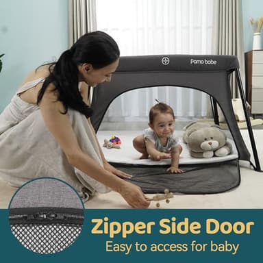 Pamo Babe Travel Crib Lightweight Baby Playard with Mattress Compact Play Yard with Detachable Legs - Image 4