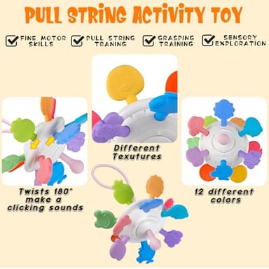 6 in 1 Baby Toys 6 to 12 Months, Montessori Toy for Toddlers 1-3, Infant Teething Babies Toy Stacking Blocks Rings Pull String Toy Sorter Sensory Bin - Image 6