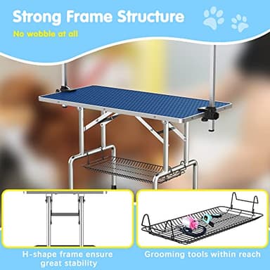Lyromix 46''Large Dog Grooming Table, Adjustable Cat Drying Desktop with Arms, Nooses, Mesh Tray, Foldable Pet Station at Home, Maximum Capacity Up to 330Lb, 46inch, Blue - Image 4