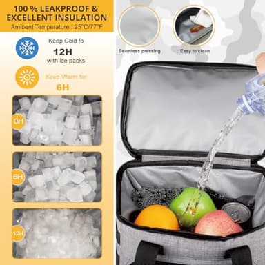 Tactical Backpack Cooler,Lunch Backpack for Men Work with Handle,Soft Cooler Backpack Insulated Waterproof Leak Proof,Heavy Ice Chest Backpack for Hiking Camping(Grey) - Image 3