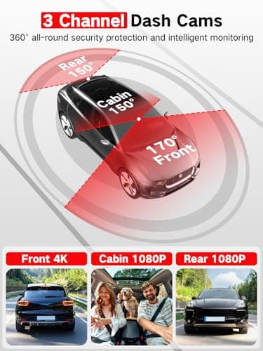 LECTRUS 3 Channel 4k Dash Cam Front and Rear and Inside, Car Mount Dash Camera with WiFi, 64GB Card, Night Vision, App Control, Loop Recording, G-Sensor, 24h Parking Mode, 3" IPS Screen - Image 2