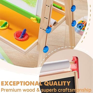 Tiny Land Easel for Kids with 2 Drawing Paper Roll, Adjustable Kids Art Easel, Learning-Toy for 3,4,5,6,7,8 Years Old Boy & Girls, Wooden Chalkboard & Magnetic Whiteboard & Painting Paper Stand - Image 4