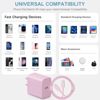 iPhone 17 16 15 Charger Fast Charging Type C Chargers USB C Charger Block iPhone Air Chargers with 2 Pack 6FT Cable for iPhone 17/17 Plus/17 Pro Max/16/16 Plus/16 Pro Max/15 Pro Max/iPad Pro(Pink) - Image 4