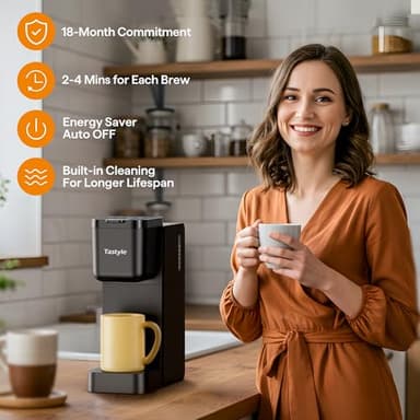 Tastyle Single Serve Coffee Maker for K Cup, Ground and Tea Leaves, Hot and Iced Coffee Machines with Bold Setting, 6 to 16 Oz Brew Sizes, Compact for Small Spaces, Black (2.0 Version) - Image 6