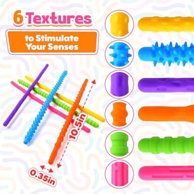 Fidget Toys Sensory Stick: Textured Silicone Sensory Toys for Kids 6 Pack, Stress Fidgets for Anxiety Relief Calming, Autism Classroom Must Haves, Stocking Stuffers for Teen Girls Boys Kids - Image 5