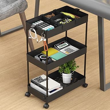 SPACELEAD 3 Tier Rolling Cart with Wheels, Storage Craft Art Trolley Organizer Serving, 3 Hanging Baskets Easy Assembly, for Office, Living Room, Kitchen, Black - Image 8