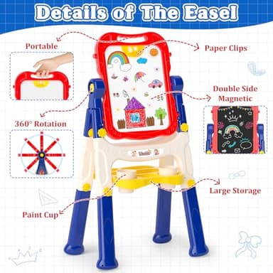 Easel for Kids Toy,Double-Sided Magnetic Kids Art Easel for 3+ Year Old Boy Gift,Toddler Toys for 3+ Year Old Boy Dry Erase Boards, Learning Educational Toy Drawing Board for 4 5 Years Old Girl Gifts - Image 4
