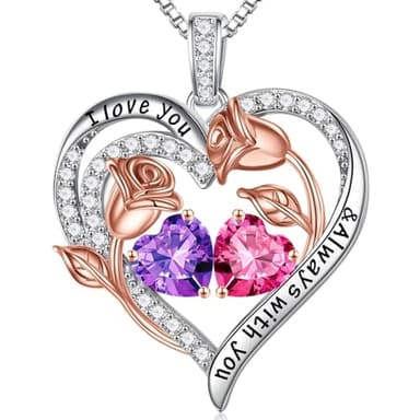 Iefil Anniversary Women Gifts - Romantic Gifts for Her, Anniversary Birthday Day Gift for Her, February October Birthstone Necklace, Amethyst Sapphire Jewelry, Rose Heart Necklace - Image 1