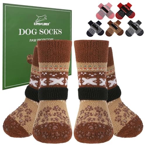EXPAWLORER Anti Slip Dog Socks to Prevent Licking Paws, Soft Dog Boots & Paw Protectors, Dog Booties for Hardwood Floors, Shoes for Small Medium Large Senior Dogs,Khaki XS - Image 1