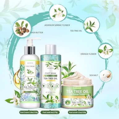 LUCOTIYA Tea Tree & Orange Flower Foot Soak Set - Salts, Foot File, Scrub & Urea Cream Pedicure Supplies for Dry, Cracked Feet - Foot Spa Pedicure Kit for Women Men - Image 7