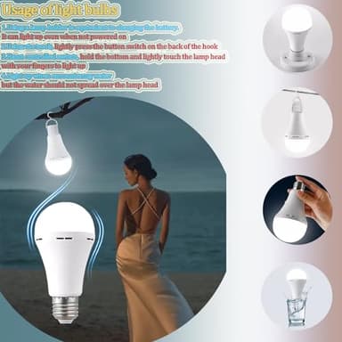 White Rechargeable Emergency 15W LED Light Bulb,Stay Lights Up When Power Failure,100W Equivalent,1500lm,White Light 6000K,E26/27 Base,2200mAh Lithium Battery (6Pack) - Image 5