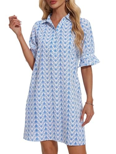 FENSACE Graduation Dresses for Women 2025 Blue Summer Casual Cute Babydoll Shirt Dress - Image 1