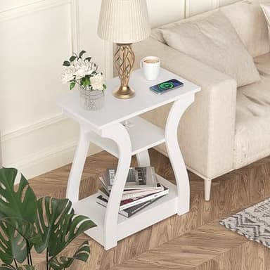 FROMJBEST End Tables Living Room, White End Table with Charging Station,White Side Table, Nightstand for Bedroom, 3 Tier End Table with Storage Shelf for Living Room - Image 4