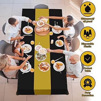 OHOME 4 Pack Disposable Plastic Table Cloths,Black and Gold Table Covers for 50th Birthday Retirement Graduation Party Decorations Backdrop | Halloween Party Favors - New Years Decorations 2026 - Image 4