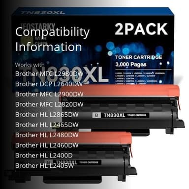Jeostarky Compatible TN830XL Toner Replacement for Brother TN830XL TN830 XL Toner use with HL-L2460DW HL-L2405W HL-L2400D HL-L2480DW MFC-L2820DW MFC-L2760DW DCP-L2640DW MFC-L2900DW (Black,2 Pack) - Image 3