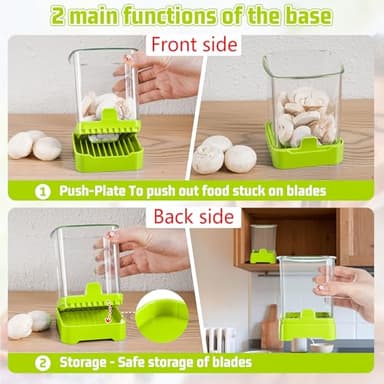 Fruit Slicer Cup - Strawberry, Banana, Grape Cutter, Egg Slicer for Hard Boiled Eggs - Detachable Fruit Slicer with Push Plate - Rapid & Safe Slicing Kitchen Gadgets for Easy Food Prep (Food green) - Image 3