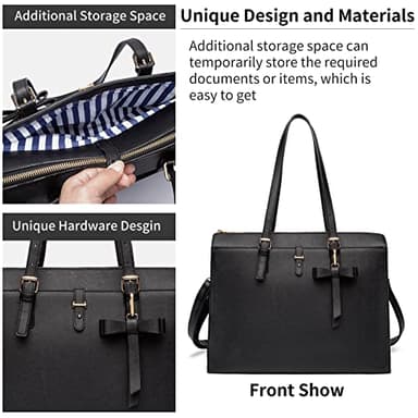 Keyli Laptop Tote Bag for Women Waterproof Leather Work Laptop Briefcase with Built-in USB Charging Port Computer Shoulder Bags Fits 15.6 Inch, Business Handbag Purse 4pcs Set Black - Image 5