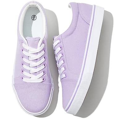 Shupua Canvas Shoes for Women White Canvas Sneakers Womens Casual Shoes Low Top Black Comfortable Tennis Sneakers (Purple.us9) - Image 1