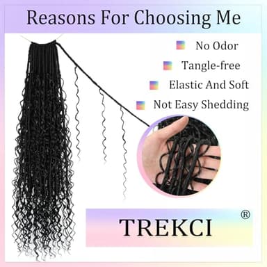 Boho Faux Locs Crochet Hair 24 Inch Goddess Locs 8 Packs Boho Soft Locs Crochet Hair with Curly Ends Pre-looped Long Bohemian River Locs Crochet Hair for Black Women(24Inch, 1B) - Image 3