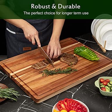 Extra Large Acacia Wood Cutting Board 24"x18" – Reversible Wooden Butcher Block for Kitchen with Deep Juice Groove, Side Handles – Chopping Board & Serving Tray for Meat, Vegetables, Cheese - Image 5