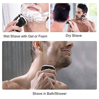Men's Electric Shaver - MAX-T Corded and Cordless Rechargeable 3D Rotary Shaver Razor for Men with Pop-up Sideburn Trimmer Wet and Dry, IPX7 Waterproof, Plug & Play - Image 3