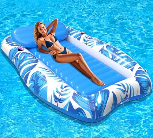 LanAqua Inflatable Tanning Pool, 2025 Large Tanning Pool Lounger Float for Adults with Removable Head Rest, Sunbathing Tanning Pool Float with Cup & Phone Holders, Blow Up Tanning Pool Bed - Image 1