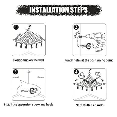 CERETIA Stuffed Animal Hammock with LED Light, Toy Hammock for Stuffed Animals Storage for Kids Room Decor, Stuffed Animal Hammock Corner, Black - Image 7