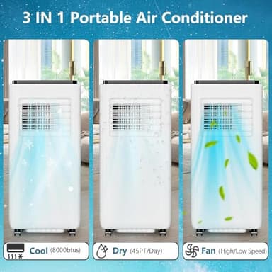 Portable Air Conditioners 8000 BTU, Energy Efficient AC Unit with Remote Control, 24H Timer, Quiet Operation for Bedroom, Office, Dorm Rooms Up to 350 Sq. Ft, White (8,000 BTU Black Top) - Image 3