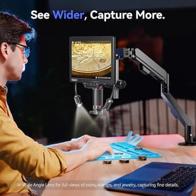 TOMLOV 3D Digital Microscope for Soldering: Magnetic Dual Lens Micro Scope TM3K-3D for Adult, Coin Microscope with Flex Arm, 3K 7-Inch IPS Screen, HDMI/USB Output, Gooseneck Light, Repair Mat, 64GB - Image 4