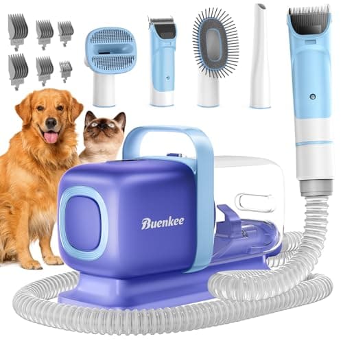 buenkee Dog Grooming Kit with Vacuum, All-in-One Pet Grooming Vacuum for Dogs and Cats, Low Noise Pet Hair Clipper & Shedding Brush, Dog Hair Remover, Cat Pet Groomer Set with Cleaning Brushes, Blue - Image 1