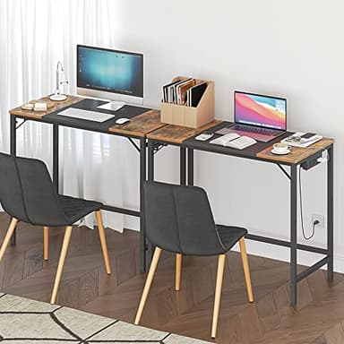 HOOBRO Computer Desk, Home Office Desk with Power Outlet, Modern Study Writing Desk with 3 Hooks for Study Room, Home Office, Sturdy and Stable, Easy to Assemble, Rustic Brown and Black BF40UDN01 - Image 6