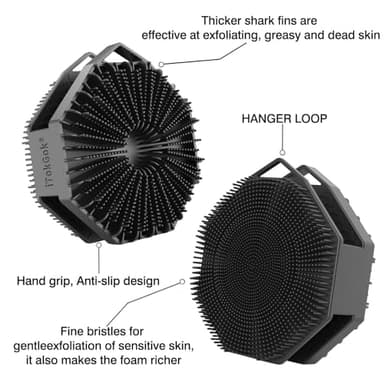 iTokGoK® Premium Silver-Infused Dual-Sided Design 2-in-1 Silicone Body Scrubber for Shower,Body Brush Buffer Scrubber for Men and Women for All Skin, Ergonomic No-Slip Handle, Easy to Clean - Black - Image 5