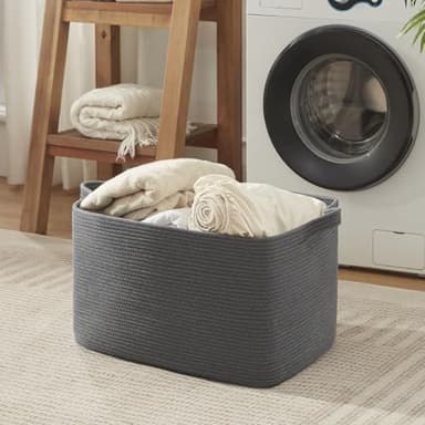 OIASKET 95L Extra Large Blanket Basket, 24" x 16.9" x 14.2" Woven Storage Basket for Living Room, Nursery Blanket Storage for Toys, Towels, Dirty Clothes (Grey) - Image 6