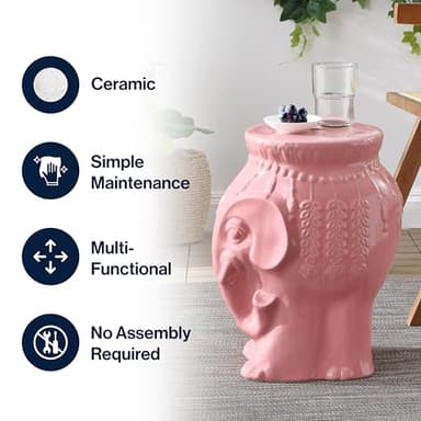 JONATHAN Y TBL1026C Orla 18.5" Modern Bohemian Elephant Ceramic Indoor/Outdoor Garden Stool Modern, Bohemian, Mid-Century, Classic, Traditional, Cottage, Patio, Garden, Bathroom, Living Room, Pink - Image 6