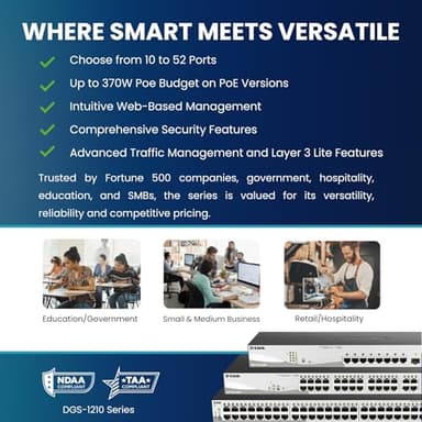 D-Link 10-Port Gigabit Smart Managed PoE+ Switch | 8 PoE+ Ports (65W) + 2 SFP Ports | L2+ | VLANs | Web Managed | Surveillance Mode | Desktop or Rackmount | Fanless | NDAA Compliant DGS-1210-10P - Image 2