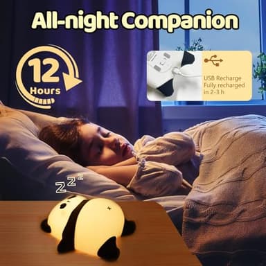 Rechargeable Cute Panda Night Light, 3 Level Dimmable Nursery Nightlight with Timer, Silicone Light Cute Animal Night Lamp for Breastfeeding Toddler Baby Kids Decor, Squishy Lamps Girls Panda Gifts - Image 3
