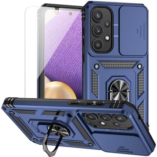 for Samsung Galaxy A35 5G Case with Camera Lens Cover HD Screen Protector, Dual Layer Military-Grade Drop Tested Magnetic Ring Holder Kickstand Protective Phone Case for Samsung Galaxy A35 5G (Navy) - Image 1
