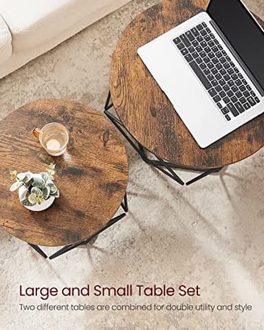 VASAGLE Small Coffee Table Set of 2, Round Coffee Table with Steel Frame, Side End Table for Living Room, Bedroom, Office, Rustic Brown and Ink Black - Image 7
