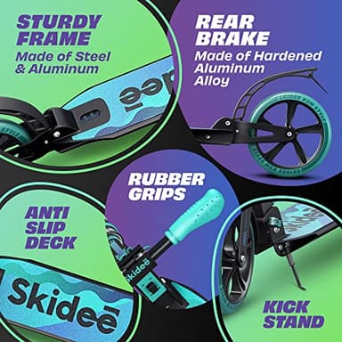 Skidee Kick Scooters for Kids 8-12 - Adjustable Height Up to 41", Foldable, 8" Shock-Absorbing Wheels, 220LBS Capacity - Ultra Smooth Kick Scooter for Adults, Teens & Kids – Lightweight & Portable - Image 7