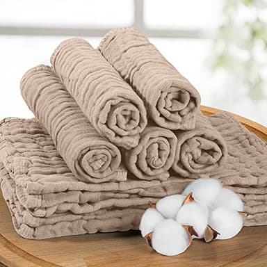 Yoofoss Muslin Burp Cloths for Baby 10 Pack 100% Organic Cotton Baby Washcloths for Boys Girls Large 20''X10'' Super Soft and Absorbent Brown - Image 2
