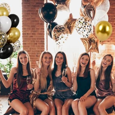 RUBFAC 80Pcs 12 Inches, Black and Gold Confetti Balloons Kit Party Balloons with Ribbons for Birthday, Wedding, Baby Shower, Graduation, Eucalyptus Party Decorations - Image 7