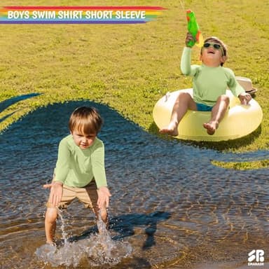 Boys Swim Shirt Long Sleeve Rash Guard Little Kids UPF 50+ Sun Beach Water Shirts Swimwear Rashguard for Sun Water Fishing Swimming Swim Top Milk Green Size 8 - Image 4