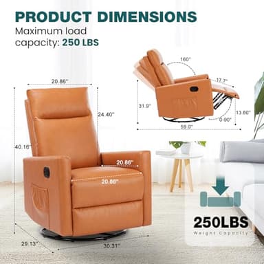 SMUG Swivel Rocking Recliner Chair with Extra Large Footrest High Back, Upholstered Glider Nursery Chair for Living Room, Bedroom & Nursery, Comfortable Deep Seat for Relaxation, Brown - Image 2