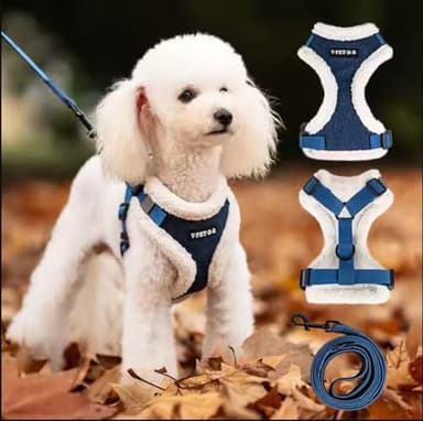 PawPosh Luxury Winter Warm Soft Padded Dog Harness and Leash Set - Denim Chic, No Pull, Complete Set - Medium, Blue and White - Image 2