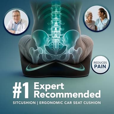 SitCushion Car Seat Cushion for Driving — Orthopedic Memory Foam Car Seat Pad for Sciatica, Tailbone, and Back Pain Relief for Long Drives. Bonus: with Extra Non-Slip/Washable Cover(Black) - Image 8