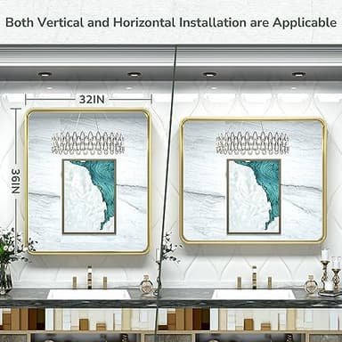 TokeShimi 32x36 Inch Gold Bathroom Mirror for Wall Metal Rounded Corner Rectangle Mirror Metal Frame Deep Set Design Hangs Horizontal Or Vertical - Image 8