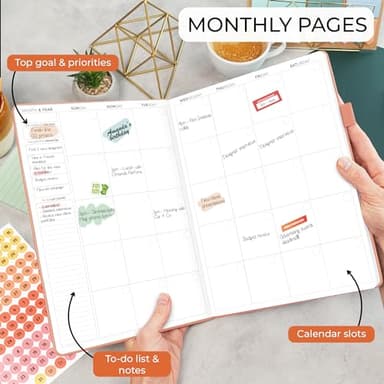 Clever Fox Appointment Book – Hourly Schedule Planner with 15-Minute Increments – Time Box Planner for Daily Work & To-Dos – Weekly & Monthly Spreads, Undated, Hardcover, 8.3x11″ (Terracotta) - Image 4