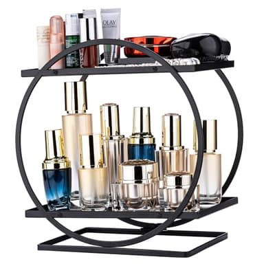Tonswachic Perfume Organizer for Dresser, 2 Tier Skincare Organizers Makeup Storage, Metal Bathroom Counter Organizer for Make Up Vanity Shelf Perfume Holder Display Tray - Black - Image 7