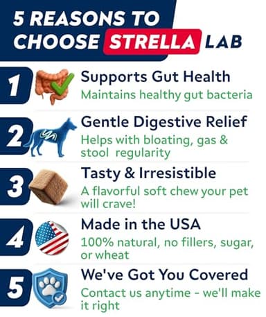 STRELLALAB Dog Probiotics for Digestive Health & Enzymes - Diarrhea, Gas, Upset Stomach Relief & Season Allergy - Pet Probiotics for Dogs- Chews for Digestion - Gut Health for Dogs (60Ct) - Image 9